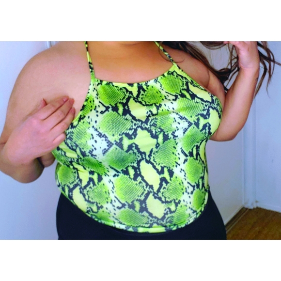 Tops - NWOT neon green snake print halter top